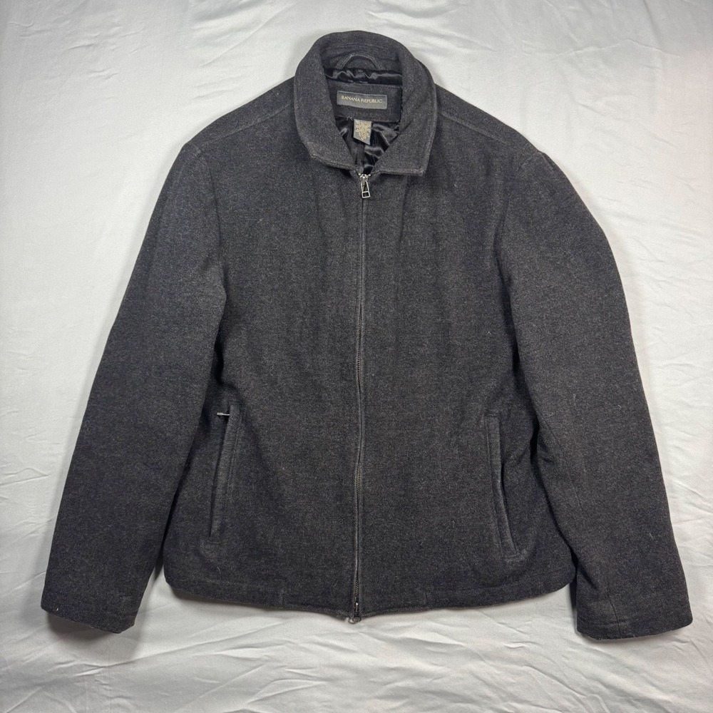 Vintage Banana Republic Jacket Wool Cashmere Full Zip Mens M Charcoal Grey Cozy